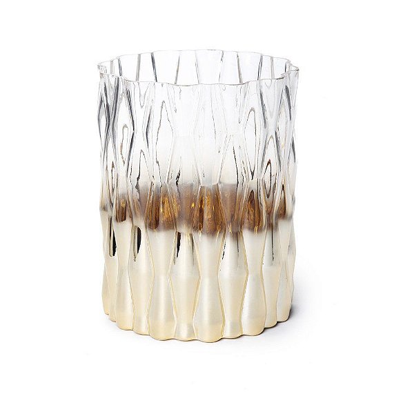 Vaso de Vidro Porta Vela Hurricane Ouro Tamanho P - Ref 1714307 - Cromus