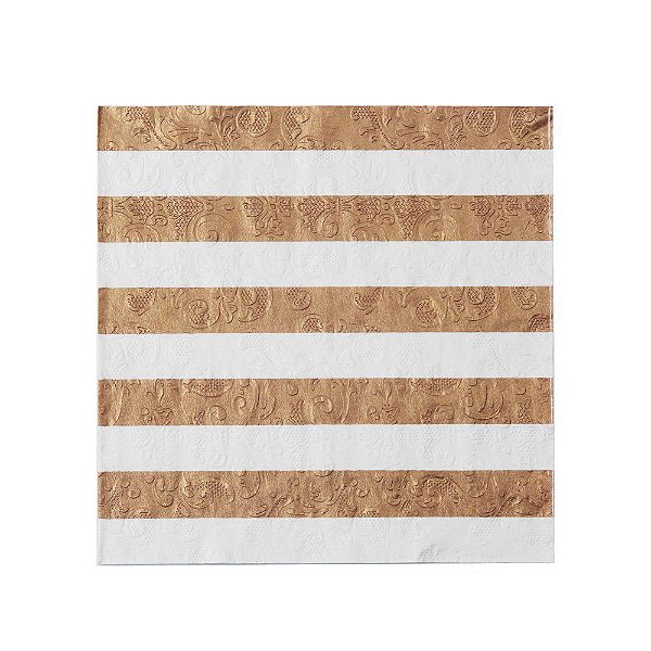 Guardanapo de Papel Estampado Listras Ouro e Branco 32,5x32,5xm com 20 Folhas - Ref 1719572 - Cromus