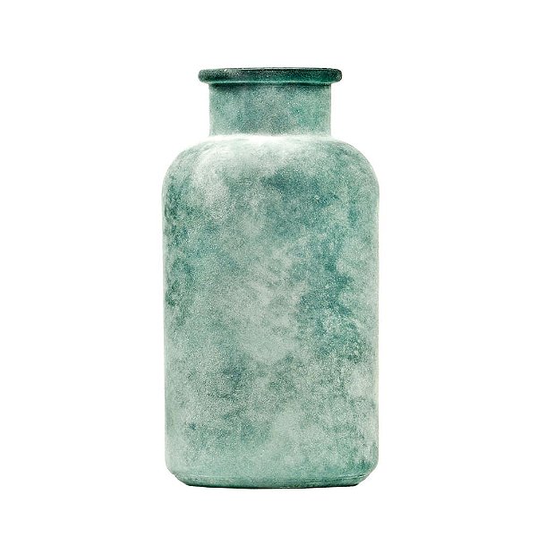 Garrafa Decorativa de Vidro Acabamento Fosco na Cor Azul 20cm - Coleção Los Cabos - Ref 1696602 Cromus