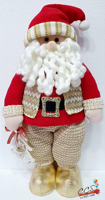 Papai Noel em Pé Segurando Pinheiro com Bola de Confete Dourado e Vermelho 65cm - Ref 1690143 - Cromus Natal