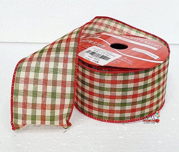 Fita Aramada Xadrez Vermelho e Verde 6,3x9x14cm - Fitas Natalinas - Ref 1669041