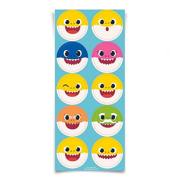 Adesivo Redondo Festa Baby Shark com 30 Un - Cromus 28110118