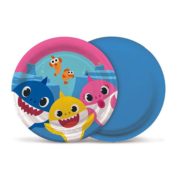 Prato Descartável de Papel Baby Shark 18cm com 8 Unidades - Cromus 23310121