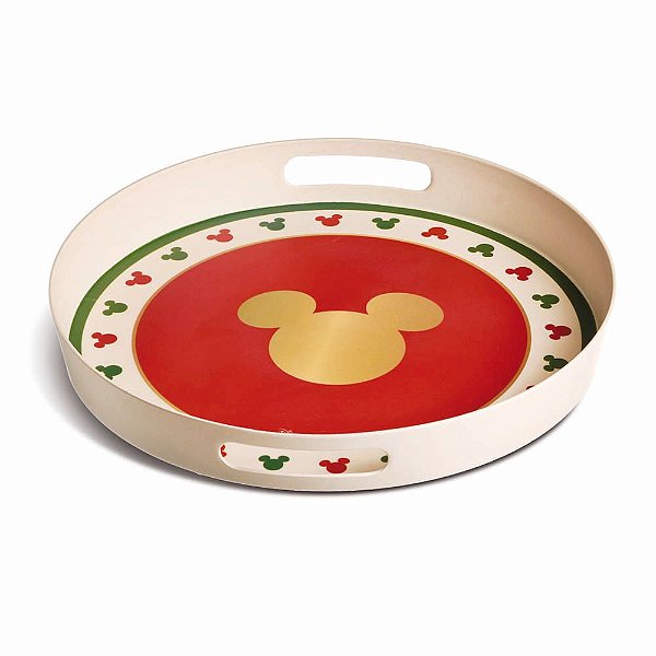 Bandeja Redonda Com Borda Alta e Pegadores Mickey 40x40x5cm - Original Disney - Ref 1594720 - Cromus