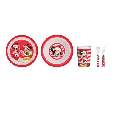 Kit Refeição Infantil Mickey e Minnie com 2 Pratos, 1 Copo e 2 Talheres - Original Disney - Ref 1595527 Cromus Natal
