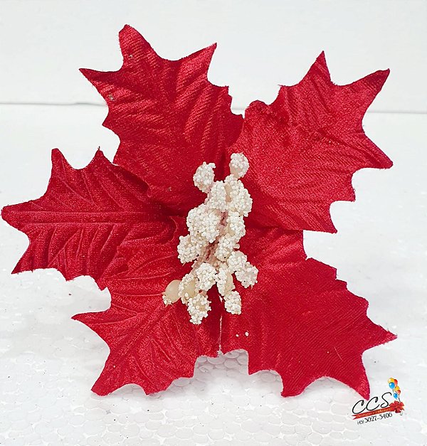 Flor de Natal Poisenttia Vermelha com Branco 15cm - Cabo Curto - Ref 1920785 Natal