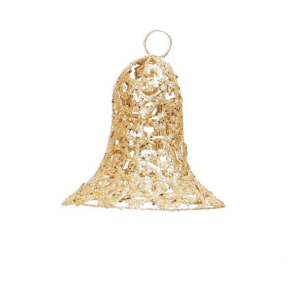 Sino em Metal Com Glitter Ouro 15cm - Coleção Marrocos - Ref 1414380 - Cromus Natal