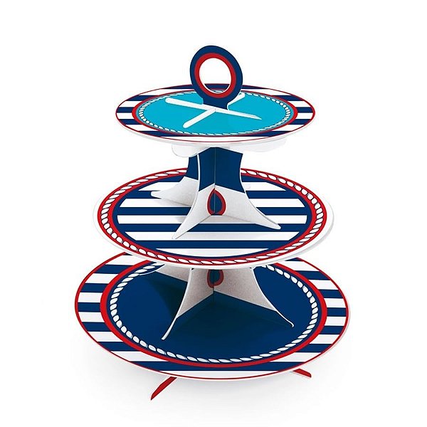 Suporte Para Doces e Cupcakes 3 Andares Festa Marinheiro - Festa Navy - Ref 23010058 Cromus