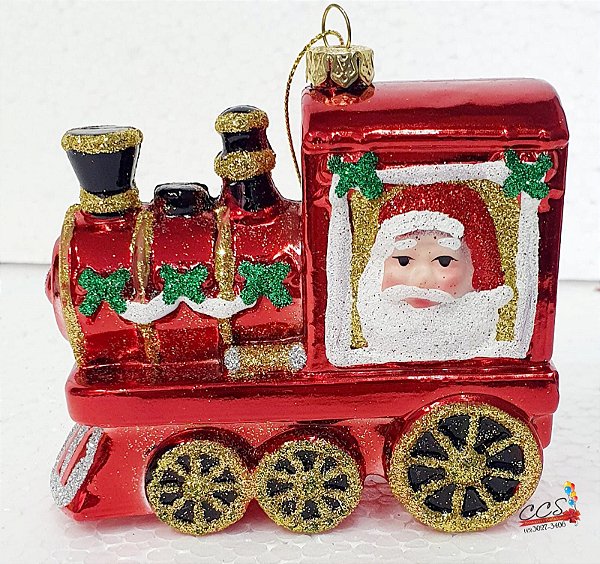 Enfeite Para Pendurar Ornamento Trem Glitter Vermelho com Papai Noel - Coleção Cecilia Dale - Ref 1694165 Cromus Natal