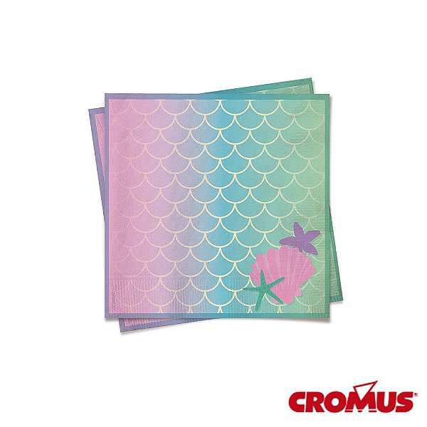 Guardanapo de Papel Decorado Festa Sereia 24,5x24,5cm com 20 Un - Cromus 29002149