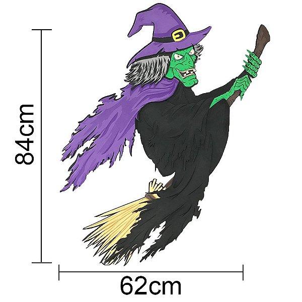 Painel de Halloween Bruxa Voando 50cm Un.