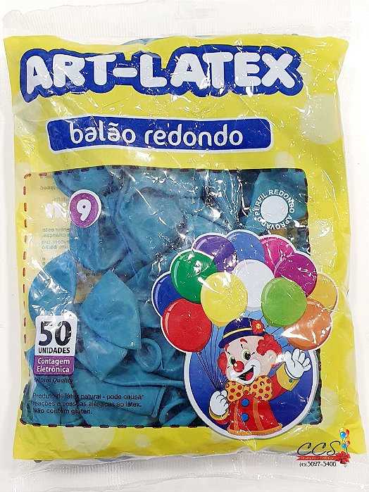 Balão de Latéx 9 Polegadas Azul Turquesa Pacote com 50 Unidades - Art Látex