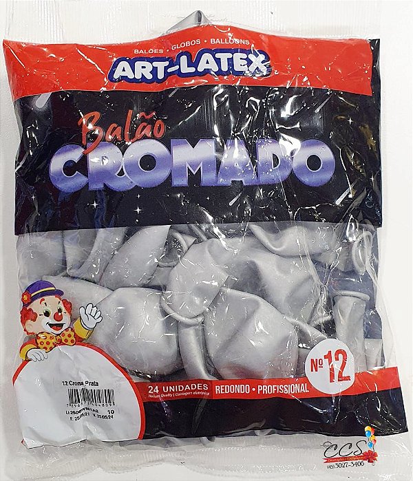 Balão de Latéx 12 Polegadas Cromado Prata com 24 Unidades - Art Latex