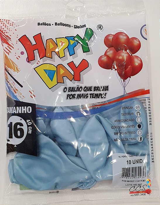 Balão de Látex 16 Polegadas Perolizado Candy Color Azul com 10 Unidades - Happy Day