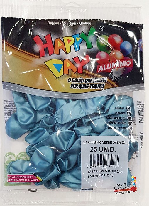 Balão de Látex 5 Polegadas Alumínio Cromado Verde Oceano com 25 Unidades - Happy Day