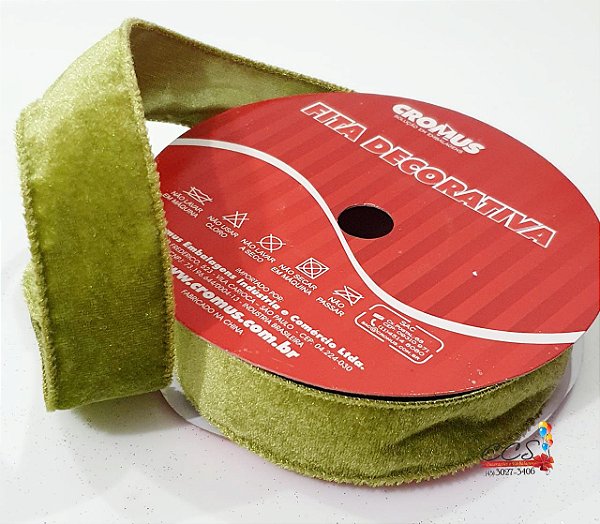 Fita Aramada de Camurça Verde Claro 3,8cm - Fitas Natalinas - Ref 1112663 Cromus Natal