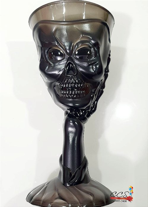 Taça Caveira 300ML Preto Fumê de Plástico - NC Toys