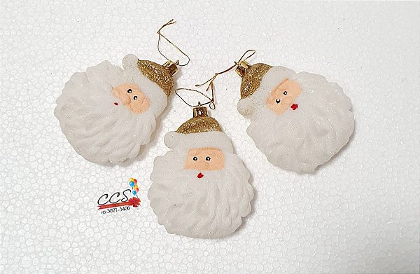 Enfeite Para Pendurar Rosto Noel Branco e Dourado Jogo com 3 Unidades - Ref 1019233 Cromus Natal