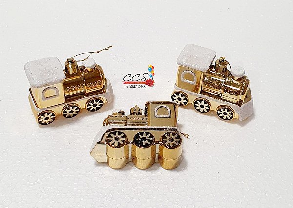 Enfeite de Pendurar Trem Maria Fumaça Dourado Jogo com 3 Unidades - Ref 1019243 Cromus Natal