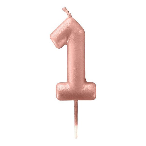 Vela de Aniversário 6cm Número 1 Metalizada Rose Gold - Make+