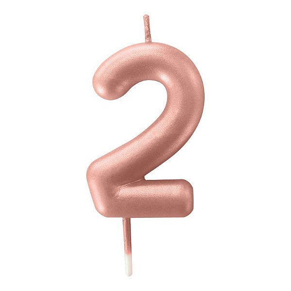 Vela de Aniversário 6cm Número 2 Metalizada Rose Gold - Make+
