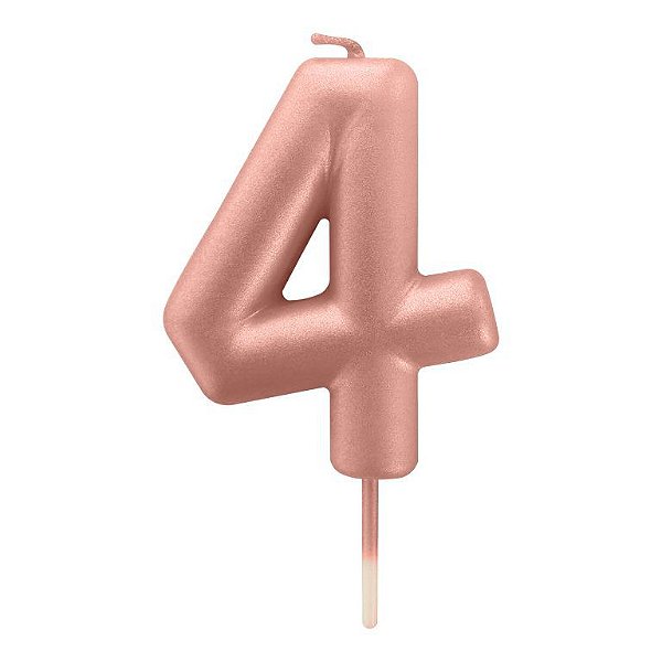 Vela de Aniversário 6cm Número 4 Metalizada Rose Gold - Make+