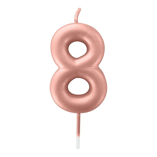 Vela de Aniversário 6cm Número 8 Metalizada Rose Gold - Make+