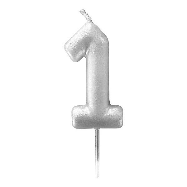 Vela de Aniversário 6cm Número 1 Metalizada Prata - Make+