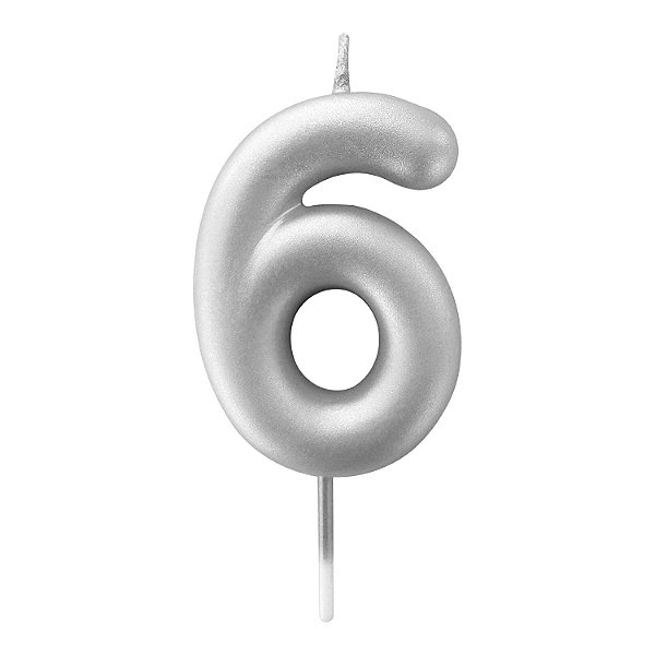 Vela de Aniversário 6cm Número 6 Metalizada Prata - Make+