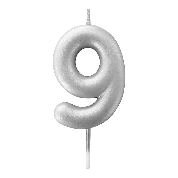 Vela de Aniversário 6cm Número 9 Metalizada Prata - Make+