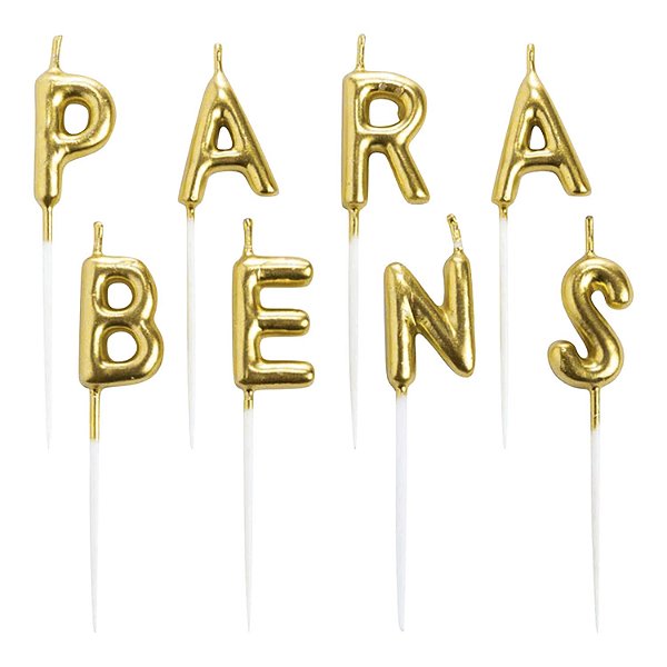Vela de Aniversário Letras PARABÉNS 2,5cm Ouro - Make+
