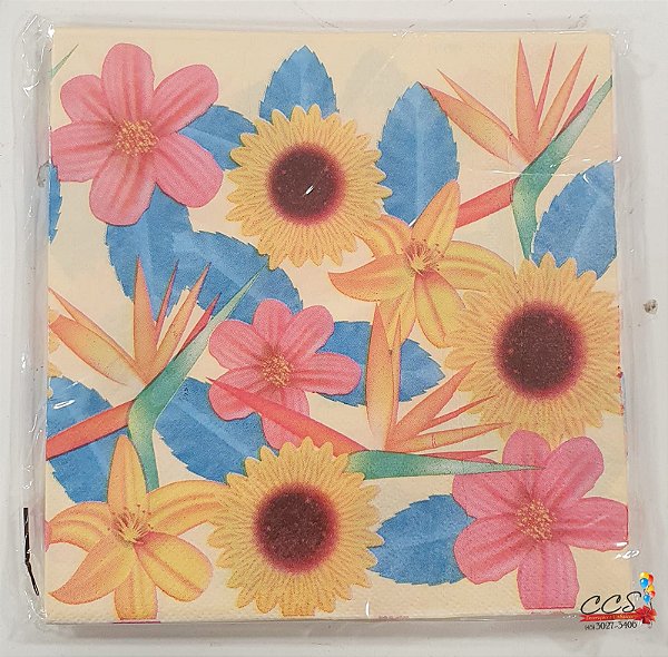Guardanapo de Papel Decorado Flores Intensas 32x5x32,5cm com 20 Un - Ref 5095 Make