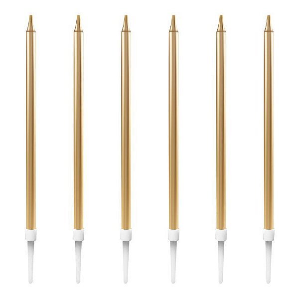 Vela de Aniversário Palito Metalizada Dourada 11cm com 6 Unidades - PONTO