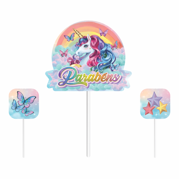Topo de Bolo Festa Unicórnio - Ref 118073 Piffer