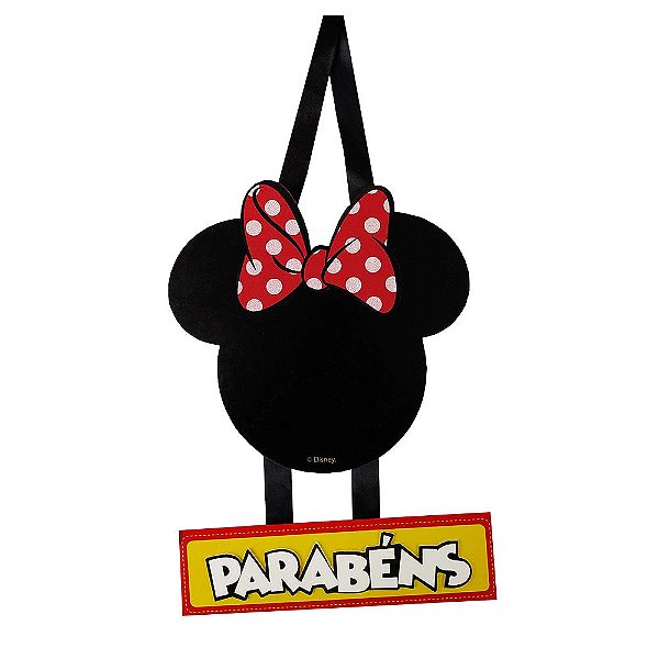 Placa Decorativa em MDF Parabéns Minnie Mouse - Grintoy