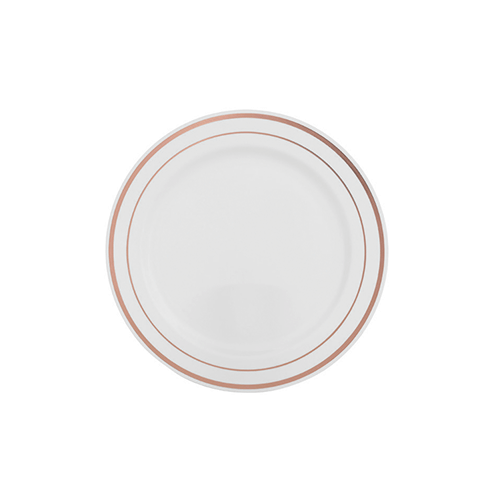 Prato Refeição Descartável de Luxo Branco Borda Rosê com 6 Un - Silver Plastic