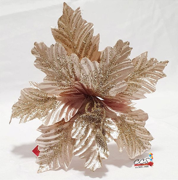 Flor de Natal Poisenttia Nude e Rosê - Flores Natalinas Cabo Curto - Ref  1920477 Cromus Natal - CCS Decorações
