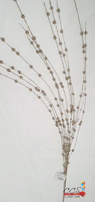 Galho Decorativo de Natal Bolinhas com Glitter 95cm Champanhe - Ref 63911002 D&A
