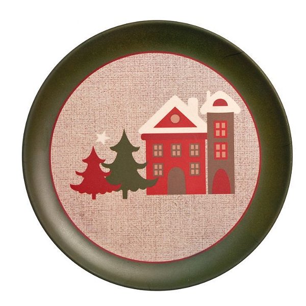 Prato de Fibra de Bambu Casinhas de Natal 23x23cm - Ref 1594723 Cromus