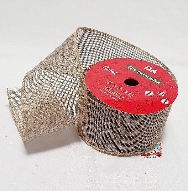 Fita de Natal Aramada Juta Com Costura na Borda 9,14mX6,3cm - Fitas Natalinas - Ref 73315004 D&A