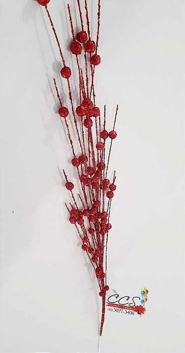 Galho Decorativo de Natal Bolinhas com Glitter 80cm Vermelho - Ref 639910003 D&A