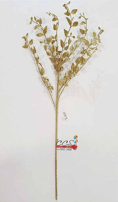 Galho Decorativo de Natal Folhas Dourado 80cm - Ref 62503002 D&A