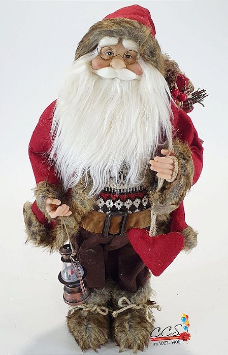 Boneco Papai Noel em Pé com Lanterna na Mão 60cm - Ref 72541001 D&A