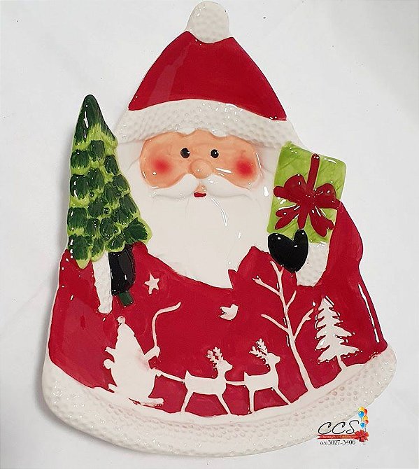 Prato de Ceramica Noel Com Árvore Sweet Sugar 26x22cm com 1 Unidade - Mesa Posta - Ref 1350407 Cromus