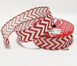 Fita Aramada de Natal Vermelho e Branco Chevron 3,8x9,14cm - Fitas Natalinas - Ref 1693855 Cromus Natal