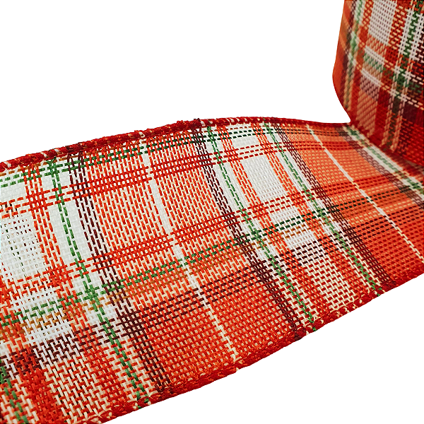 Fita de Natal Aramada Xadrez Vermelho Verde e Branco 6,3x9,14cm - Fitas Natalinas - Ref 1922997 Cromus Natal