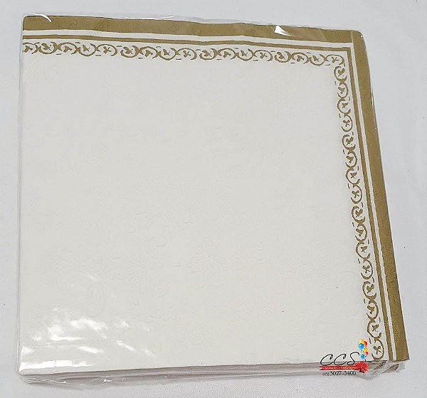 Guardanapo de Papel Decorado Borda Trabalhada Dourado 32,5x32,5cm com 20 Folhas - Ref 1020669 Cromus Natal