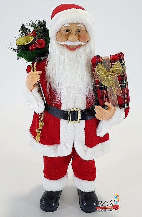 Boneco Papai Noel Tradicional em Pé Segurando Saco de Presentes 60cm - Ref 1017117 Cromus Natal