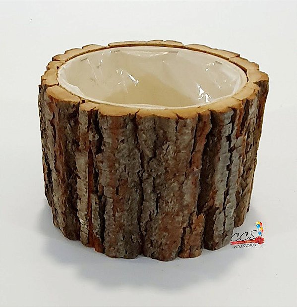 Cachepot Redondo Tronco de Madeira 12x19cm - Ref 1016488 Cromus