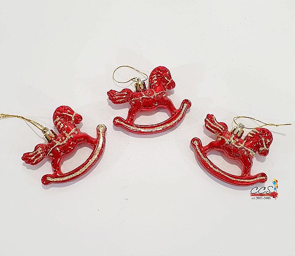 Enfeite de Pendurar Cavalinho Vermelho 8cm Jogo com 3 Unidades - Ref 62694001 D&A